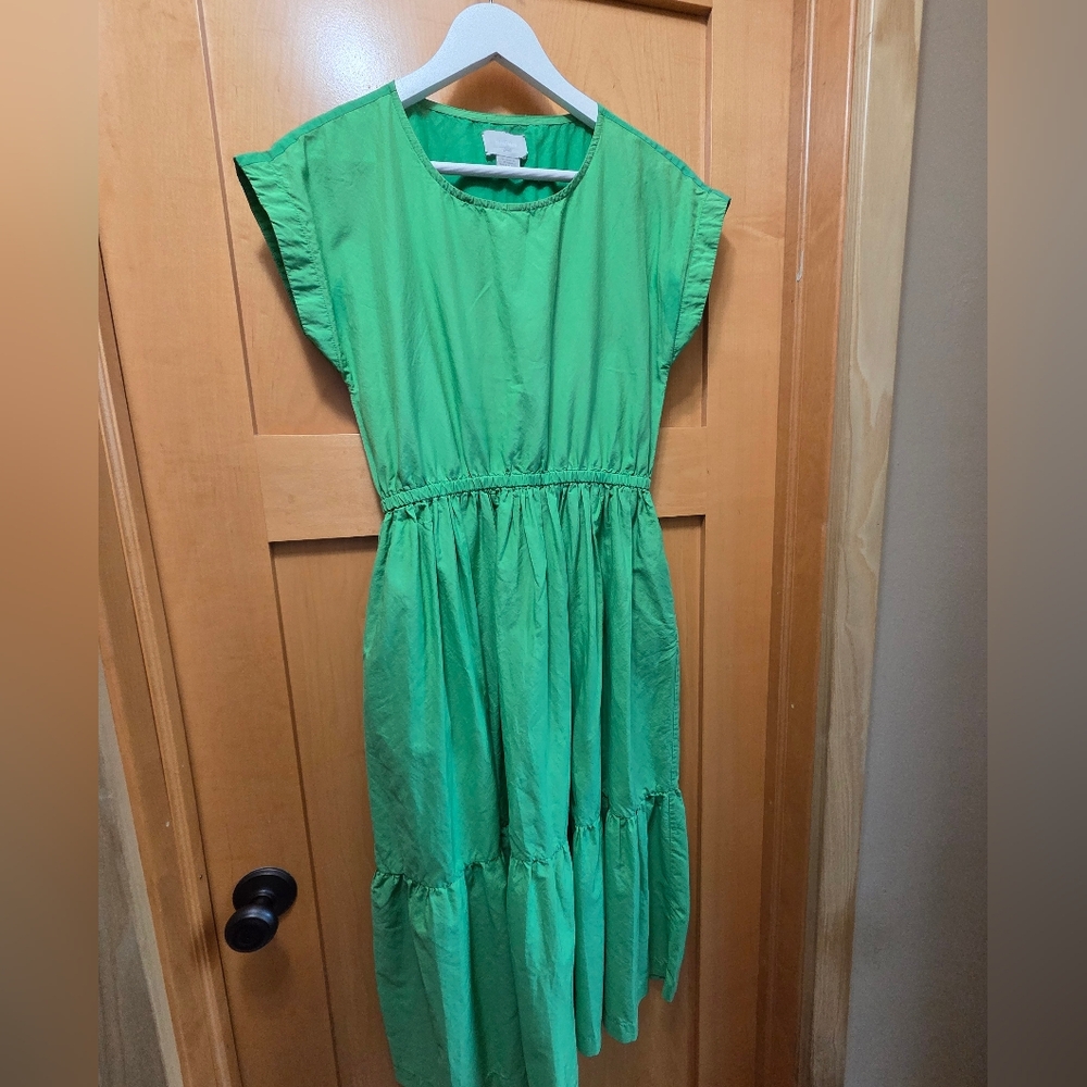 M.PATMOS Penelope Dress Kelly Green Cotton Silk Midi Sustainable Designer - Picture 4 of 5